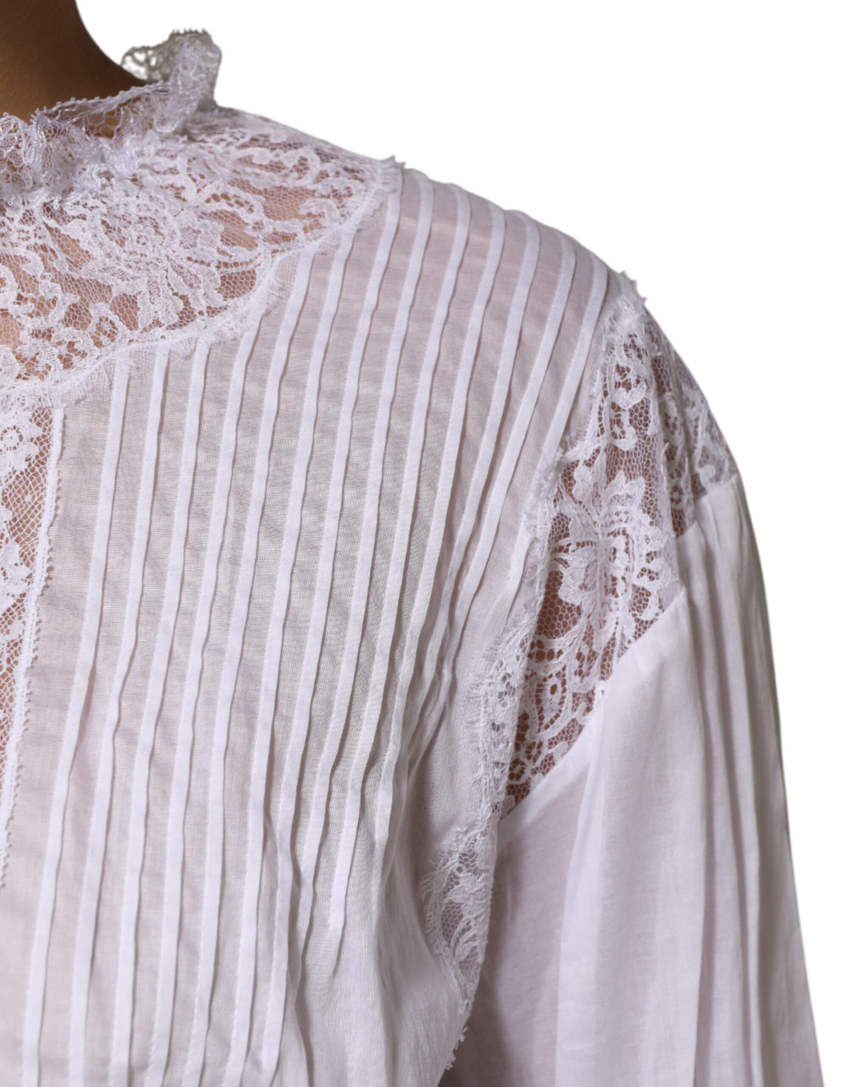 White Cotton Floral Lace Long Sleeves Top