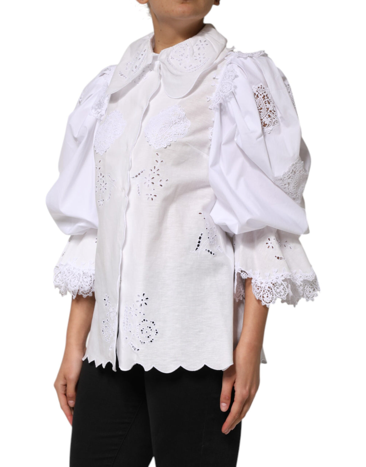 White Ruffled Lace Embellished Blouse Top