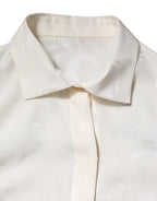 White Silk Long Sleeves Collared Shirt Top