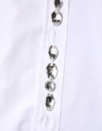 White Crystal Embellished Collared Shirt Top