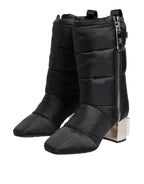 Black Padded Mid Calf Logo Heel Boots Shoes