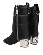 Black Padded Mid Calf Logo Heel Boots Shoes