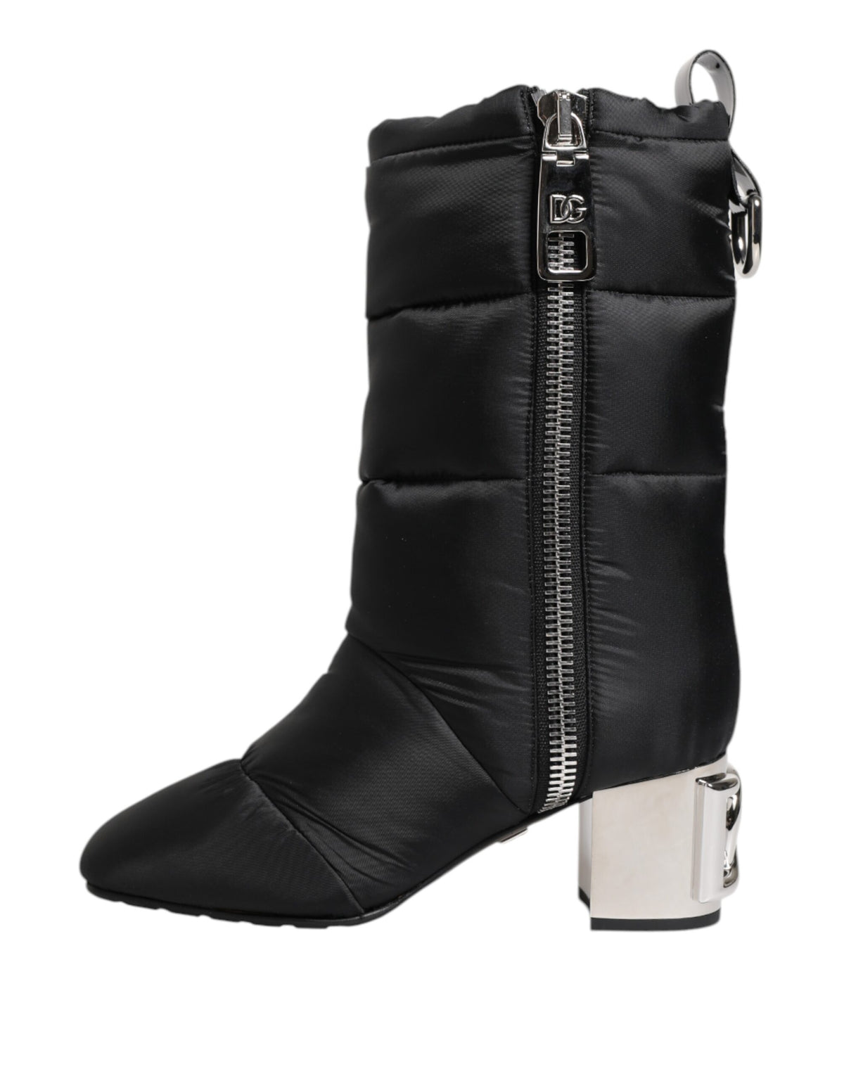 Black Padded Mid Calf Logo Heel Boots Shoes