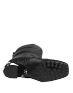 Black Padded Mid Calf Logo Heel Boots Shoes