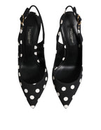 Black White Dotted Stiletto Slingback Shoes