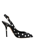 Black White Dotted Stiletto Slingback Shoes