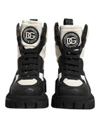 Black White Padded Mid Calf Lace Up Boots Shoes