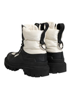 Black White Padded Mid Calf Lace Up Boots Shoes