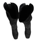 Black Suede Leather Knee High Boots Shoes