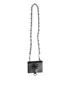 Black Leather Crystal Embellished Card Holder Wallet