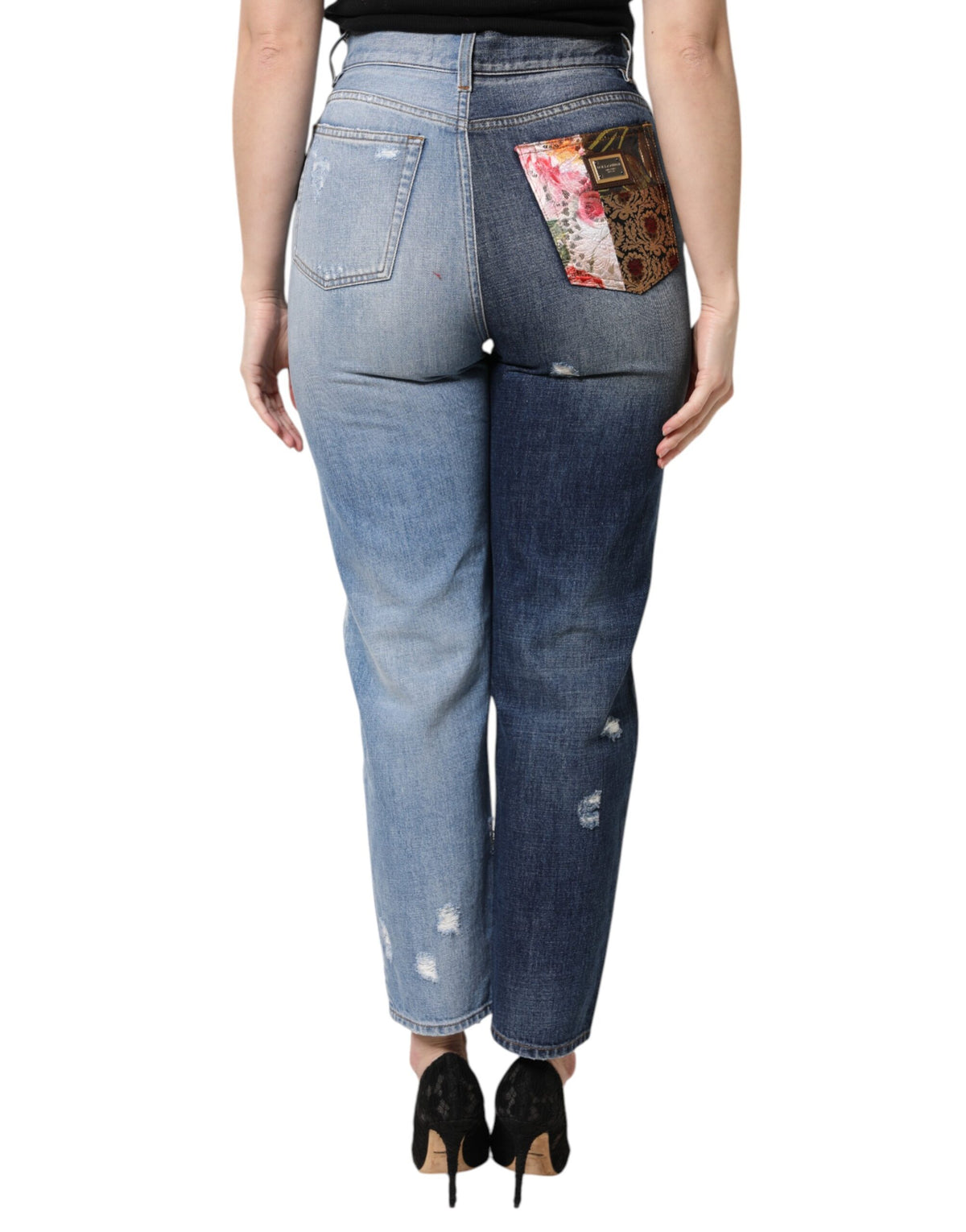 Multicolor Patchwork Tapered Denim Jeans
