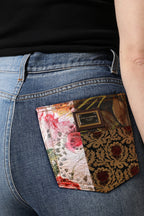 Multicolor Patchwork Tapered Denim Jeans