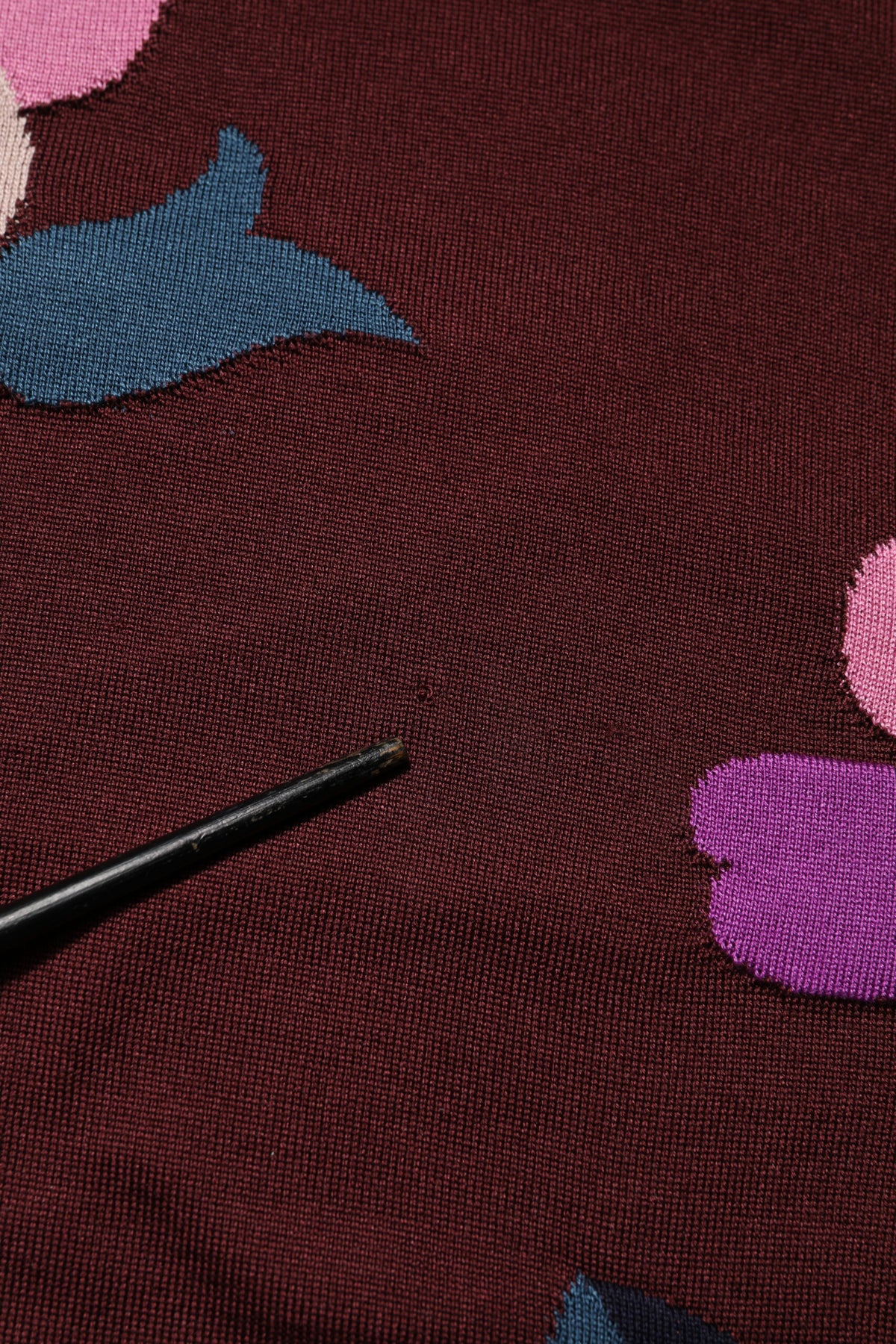 Maroon Floral Silk Crew Neck Blouse Top