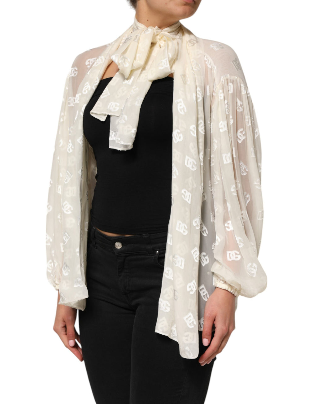 Off White Logo Monogram Ascot Collar Top