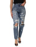 Blue Tattered High Waist Women Denim Jeans