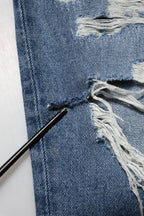 Blue Tattered High Waist Women Denim Jeans