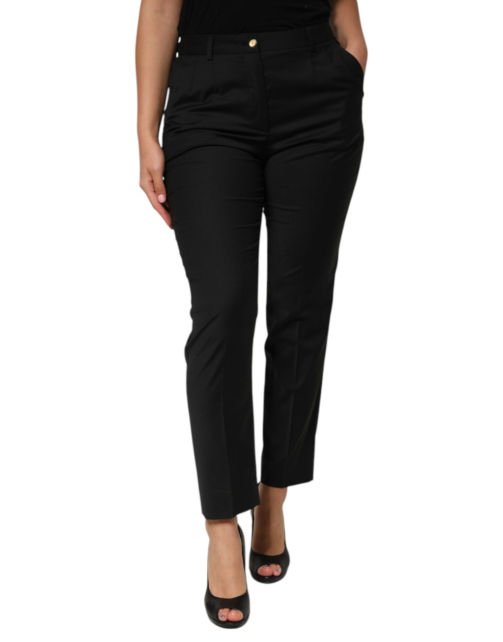 Black Polyester Tapered Women Trouser Pants