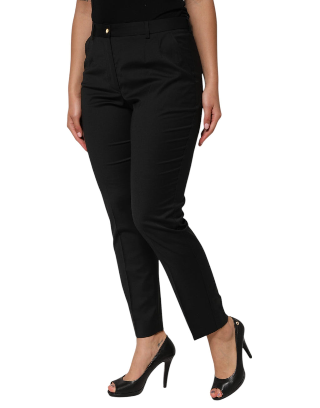 Black Polyester Tapered Women Trouser Pants