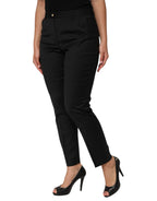 Black Polyester Tapered Women Trouser Pants