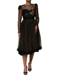 Black Crystal Heart Embellished A-line Dress