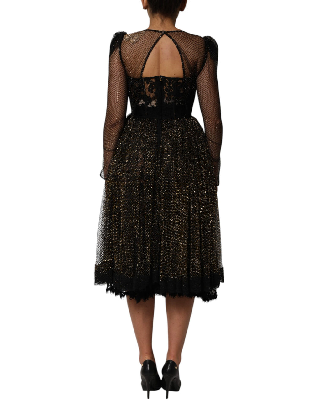 Black Crystal Heart Embellished A-line Dress