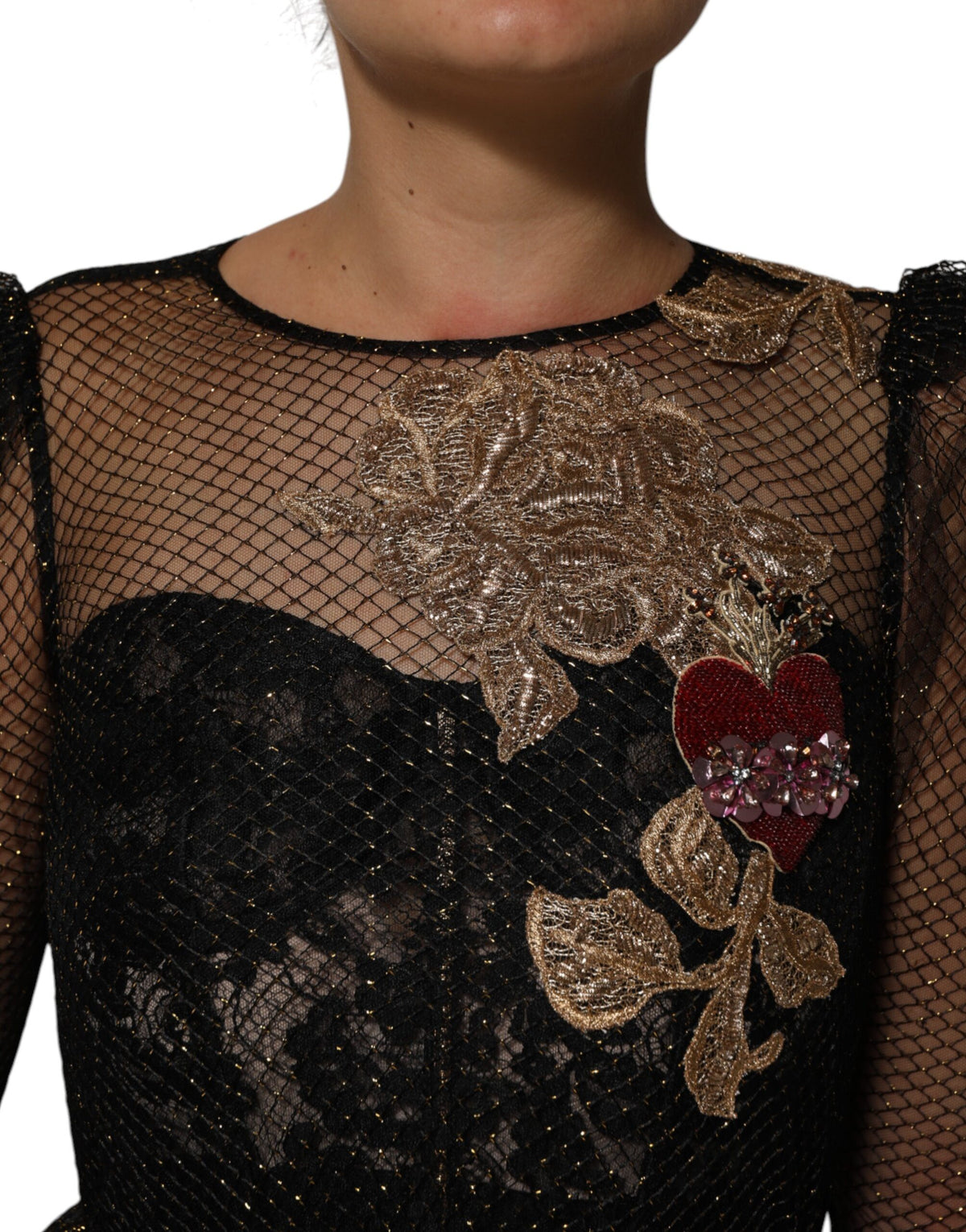 Black Crystal Heart Embellished A-line Dress