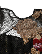 Black Crystal Heart Embellished A-line Dress