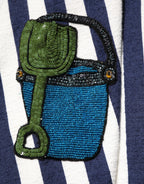 Blue White Striped Embroidered A-line Dress