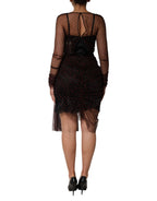 Black Lace Trim Long Sleeve Sheath Mini Dress