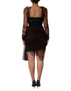 Black Lace Trim Long Sleeve Sheath Mini Dress