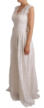 White Flower Lace Corsage Long Maxi Dress
