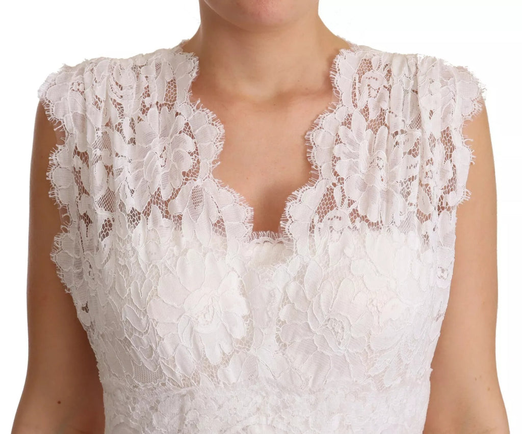 White Flower Lace Corsage Long Maxi Dress