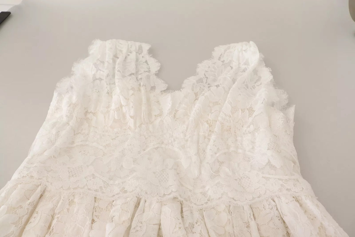 White Flower Lace Corsage Long Maxi Dress