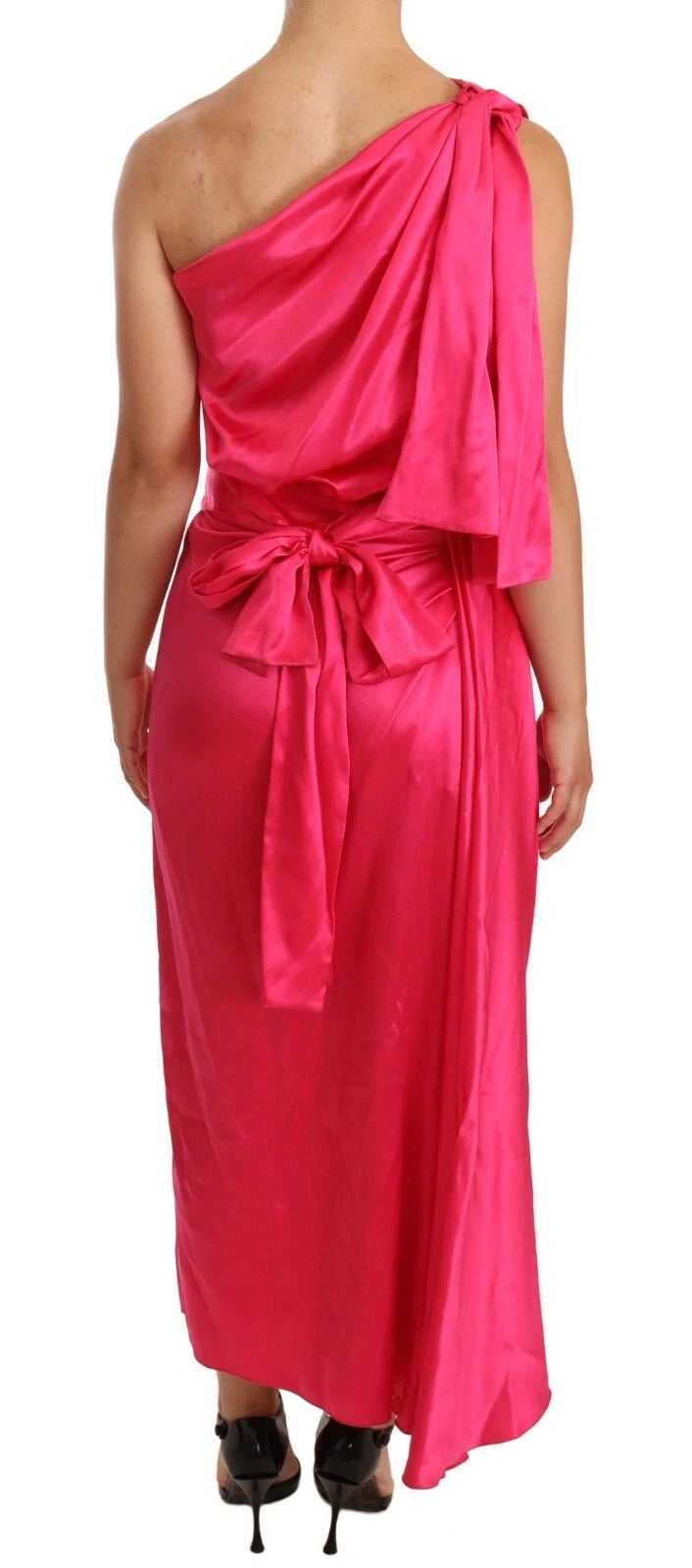 Pink Sheath Silk Bow Open Shoulder Dress