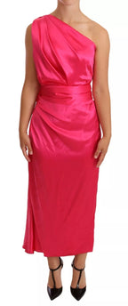 Pink Sheath Silk Bow Open Shoulder Dress