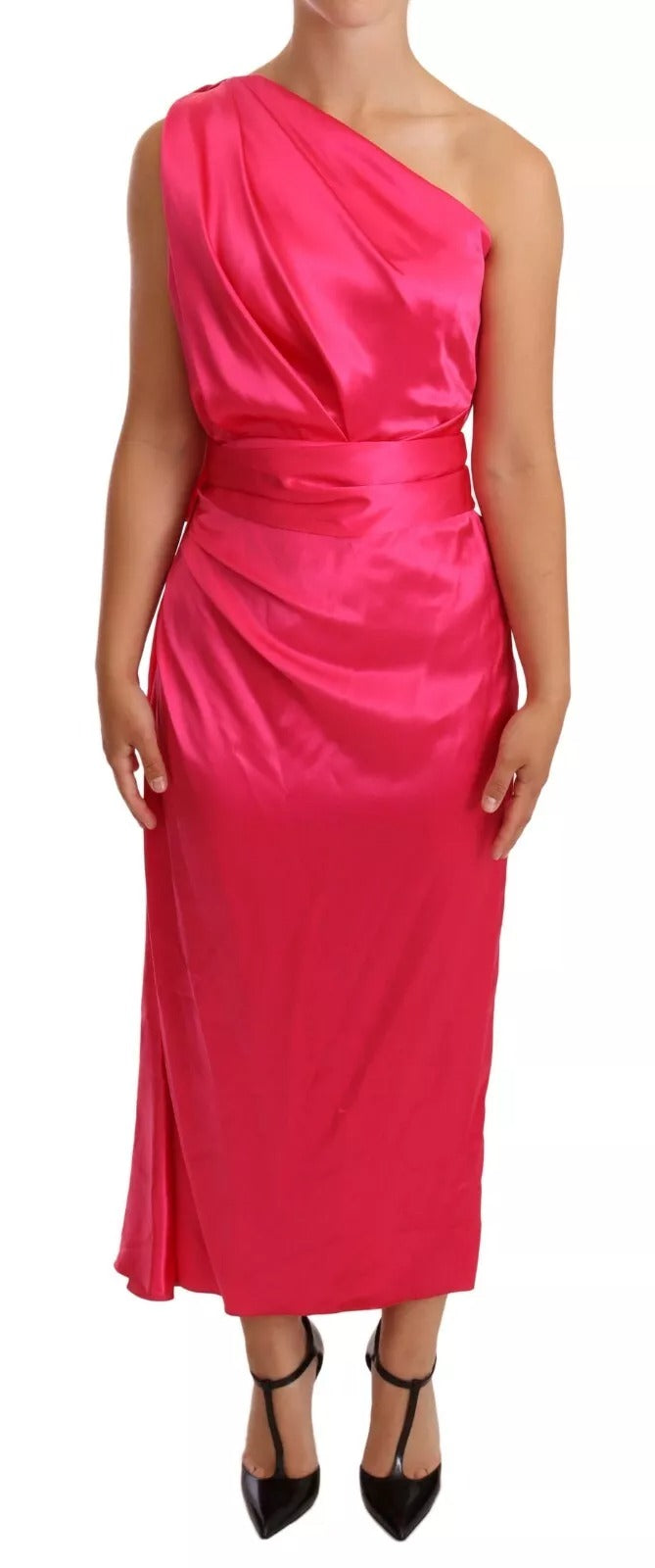 Pink Sheath Silk Bow Open Shoulder Dress