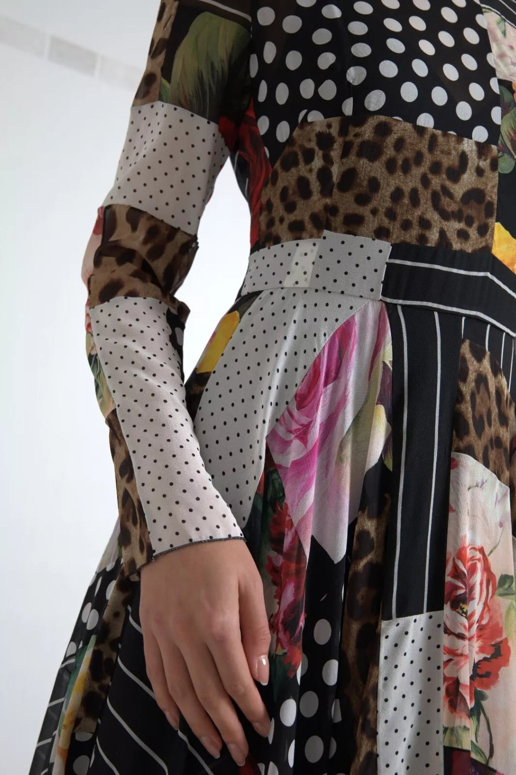 Multicolor Patchwork Floral Leopard Dress
