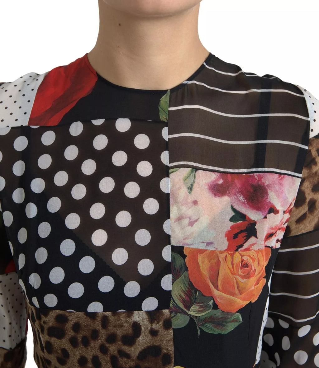 Multicolor Patchwork Floral Leopard Dress