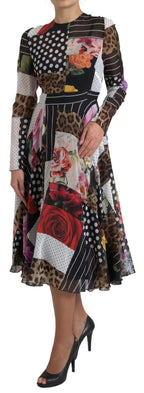 Multicolor Patchwork Floral Leopard Dress