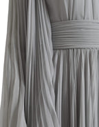 Light Grey Polyester Pleated Long Maxi Dress