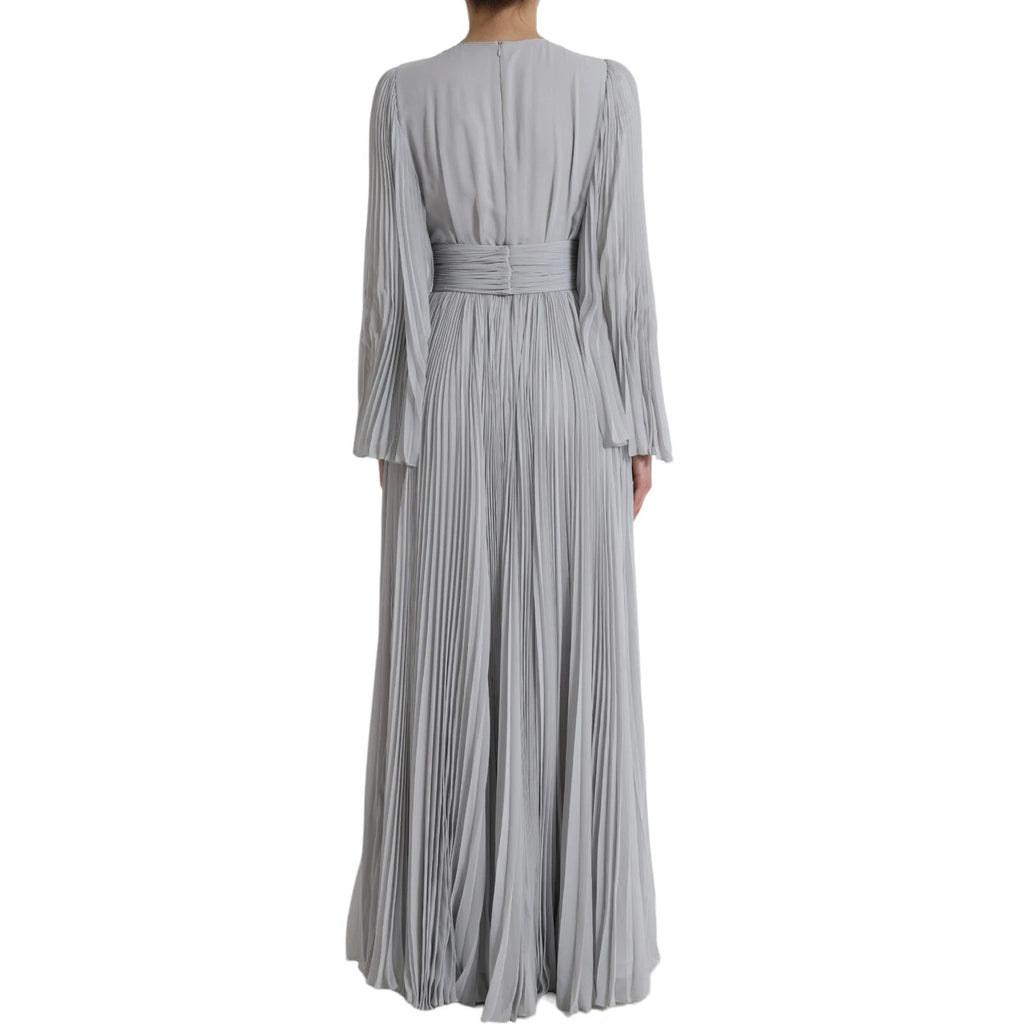 Light Grey Polyester Pleated Long Maxi Dress