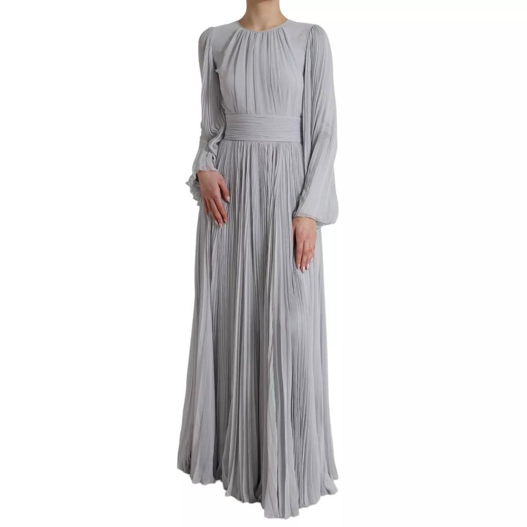 Light Grey Polyester Pleated Long Maxi Dress