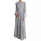 Light Grey Polyester Pleated Long Maxi Dress