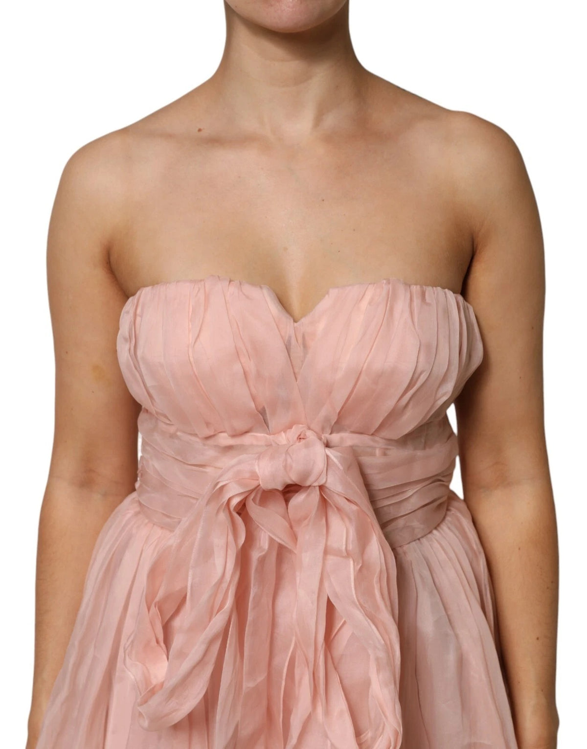 Pink Silk Chiffon A-line Pleated Midi Dress
