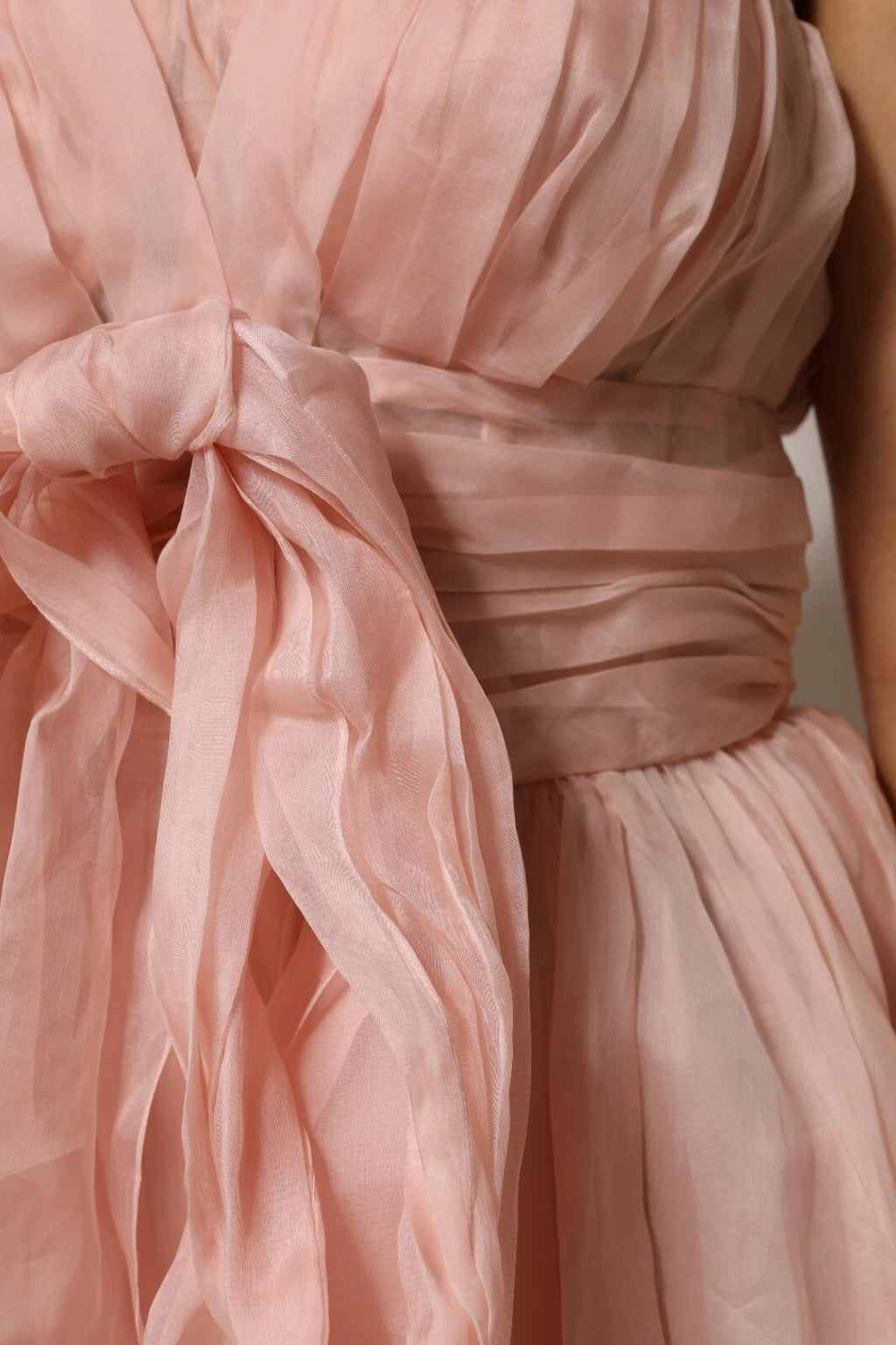 Pink Silk Chiffon A-line Pleated Midi Dress