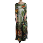 Multicolor Silk Jungle Print Women Maxi Dress