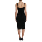 Black Wool Sleeveless Rose Applique Dress