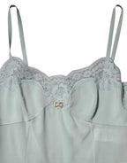 Light Blue Silk Lace Midi Bodycon Slip Dress