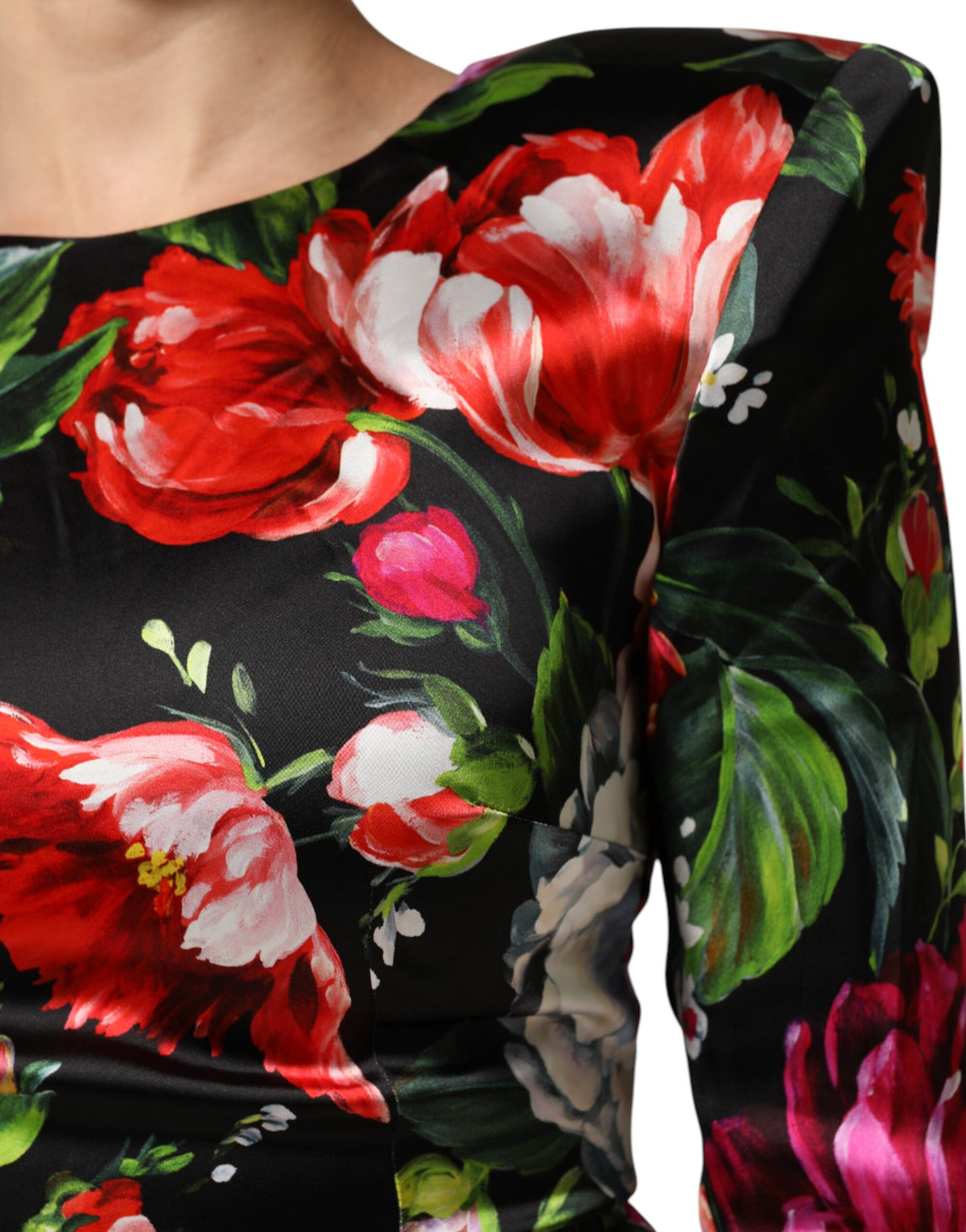 Black Floral Fiori Pittorici Bodycon Dress