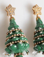 Gold Brass Multicolour Christmas Tree Earrings